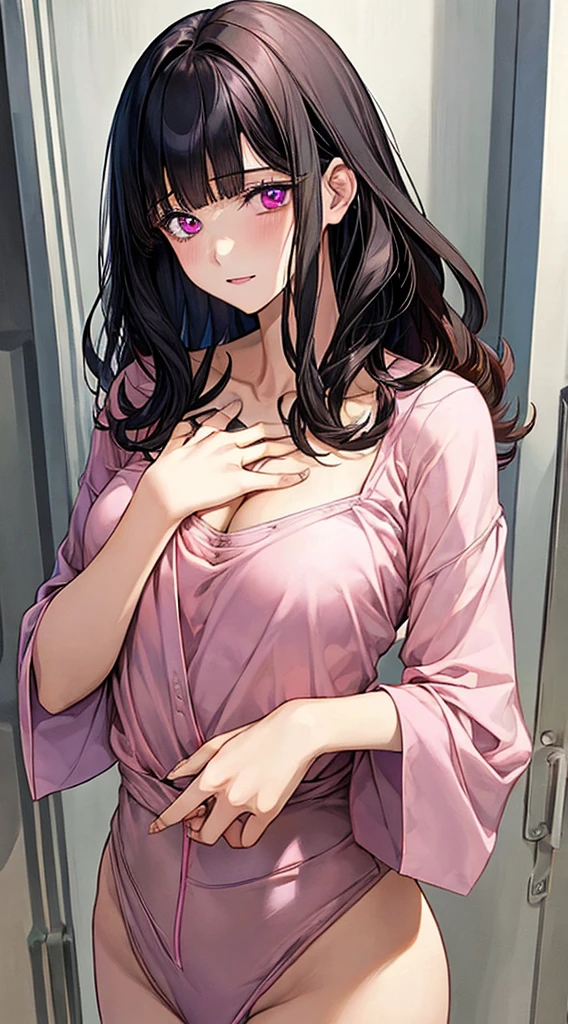 (masterpiece, best quality),
1girl, standing, undressing, hands on chest, cowboy shot,,
BREAK girl, 18yo, (medium breasts:1.1), black hair, (medium hair:1.2), (curly hair:0.9), blunt bangs,
pink eyes, ultra detailed eyes,(tareme:1.1),
half-closed eyes, blush
BREAK (school uniform), (white collared shirt, plain pattern shirt, short sleeves, white sleeves, shirt tucked in:1.2), (red plain pattern neck ribbon, narrow neck ribbon:1.1), (open clothes:1.2),pink bra
BREAK (black and grey plaid pattern skirt:1), (pleated skirt, miniskirt:1.2),
BREAK office,