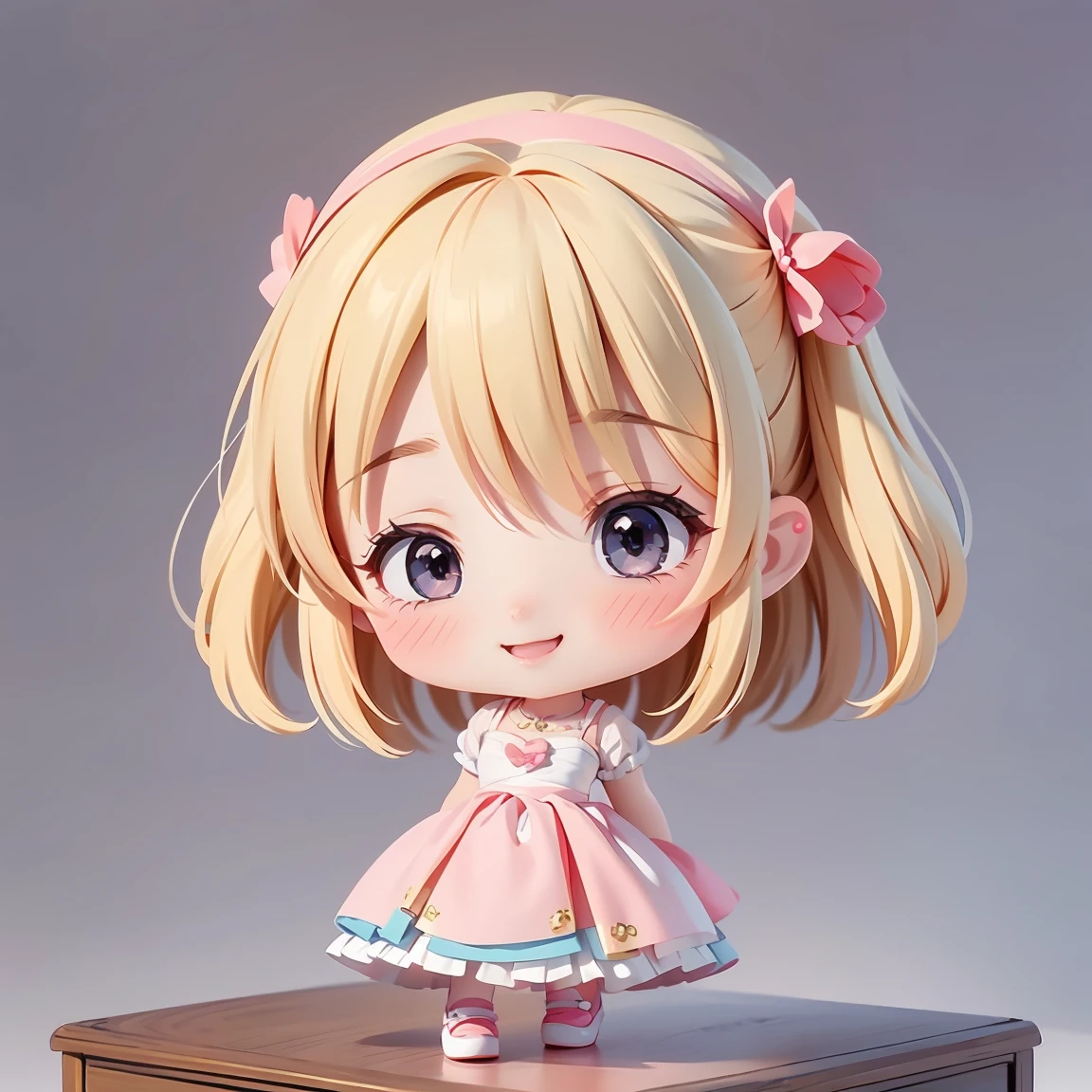 Super Chibi Character:1.8、Wearing cute shoes、background:simple、Blonde Hair、Cute 7 year old girl、Cinderella Dresses、smile:1.8、With both eyes closed、口元はsmile