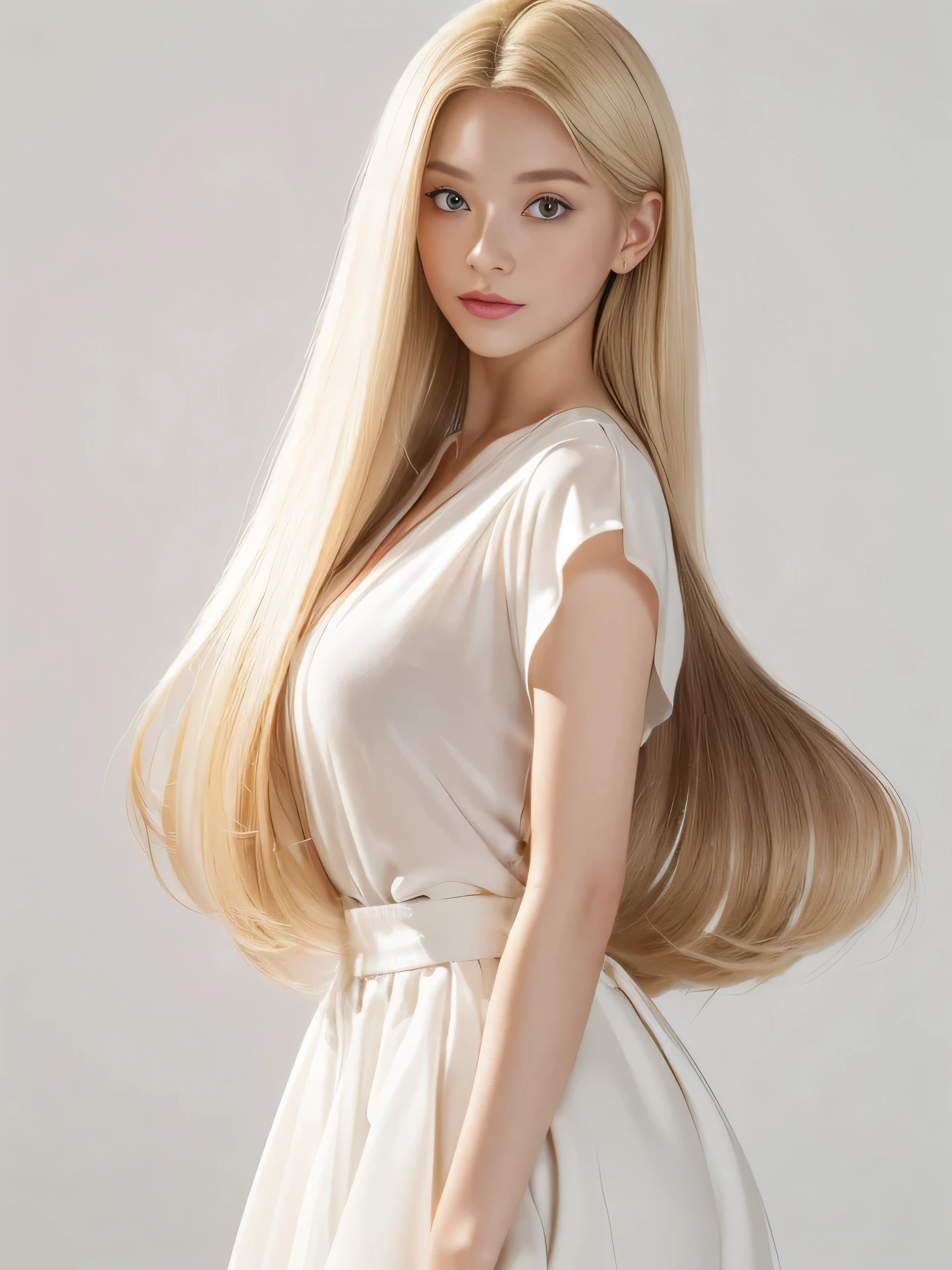 (Upper Body Shot:1.1) (She is standing in front of a white wall and in a sway back stance, Expose as much hair as possible.:1.4) ((((Her hair color is the most beautiful blonde in the world.!!!!!)))) ((He holds her large breasts from underneath with both hands.)) ((((Her hair color is the most beautiful blonde in the world.!!!!!)))) ((((Her hair color is the most beautiful blonde in the world.!!!!!)))) ((((Her hair color is the most beautiful blonde in the world.!!!!!)))) ((Highest quality)), ((masterpiece)), (family friendly), (Get used to it) ((Big Breasts:1.5)) ((Her hair is very straight!!!!!)) (((Her straight hair is splayed out at both ends.:1.5))) ((Her bangs are neatly trimmed and straight down)) (((Her hair length has grown to an absurdly extra-long very long hair.!!!!! and very very straight))) (Very long hair Up to the ankle!!!!! Highest quality Attention to detail Very long hair Up to the ankle!!!!! Very long hair!!!!! It lasts forever!!!!! Flowing Hair Very shiny and thick hair Abnormally long hair!!!!! It lasts forever!!!!! Flowing Hair on both ends!!!!! Very long hair!!!!! Up to the ankle!!!!! Very long hair!!!!! Up to the ankle!!!!! Thick and shiny hair Very free hair Abnormally long hair!!!!! Beautiful silky hair Beautiful and shiny hair Beautiful and shiny hair Beautiful silky hair Very long hair Up to the ankle!!!!! Very long hair!!!!! Very long hair!!!!!) (She is wearing a white blouse and skirt ) (Japanese Solo Photos'The most beautiful 24-year-old hair models:1.5) Perfect Woman'face (She has a typical Japanese build and skin color..., Her skin is very high quality and ultra high definition.、very beautiful and glowing skin) (Her face is dignified and sexy)(She applied sexy makeup with the help of a professional makeup artist....... Lipstick is bright red The eyeliner is a beautiful black) (She has a typical Japanese build and skin color Her skin is very delicate and sensitive..、and、Such beautiful and radiant skin) ((Her face shape is thinner than average:1.4)) ((Her eyes are larger than average:1.4)) ((Her eyes are larger than average:1.4)) ((Rich 1.4)) (Extremely detailed 8K) (Ultra-fine skin texture 1.4) (current, Vibrant:1.4), Sharp focus:1.2、Beautiful woman:1.4 Dynamic Lighting (Genuine RAW photos taken by professional photographers) very beautiful and glowing skin) (Surreal photos by professional photographers :1.2) (Very long hair Up to the ankle!!!!! Highest quality Attention to detail Very long hair Up to the ankle!!!!! Very long hair!!!!! It lasts forever!!!!! Flowing Hair Very shiny and thick hair Abnormally long hair!!!!! It lasts forever!!!!! Flowing Hair on both ends!!!!! Very long hair!!!!! Up to the ankle!!!!! Very long hair!!!!! Up to the ankle!!!!! Thick and shiny hair Very free hair Abnormally long hair!!!!! Beautiful silky hair Beautiful and shiny hair Beautiful and shiny hair Beautiful silky hair Very long hair Up to the ankle!!!!! Very long hair!!!!! Very long hair!!!!!)