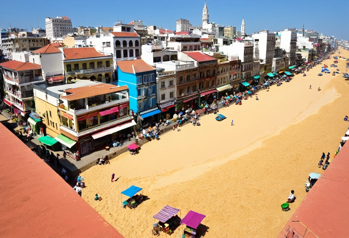 market,noon,City,There is a little bit of sand,road