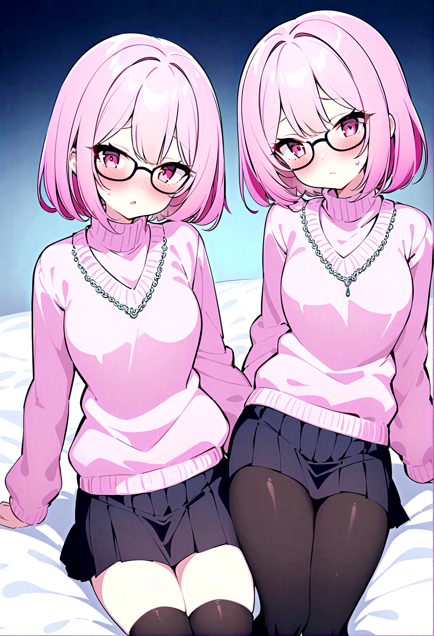 NSFW,Two Girls,Silver Hair,Red eyes,Curly medium short hair,Square glasses,Wearing a large white coat,hoodie,,Dairy-free,garter belt,Troubled expression,Ahegao,Sit on a chair,desk,Character portrait,full Art,比基尼,pussy juice,Open pussy,creampie,Sex