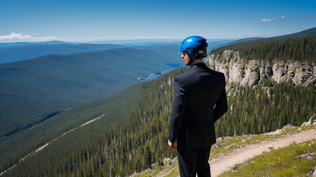 A Luxury Sales Suit man wearing a black rider full-face helmet overlooking wilderness,full body,standard rider black full face helmet,back view of the man, background is a wilderness,a man overlooking wilderness,a man overlooking wilderness,a man overlooking wilderness,a man overlooking wilderness,a man overlooking wilderness,full body,full body,full body,full body,with black rider full-face helmet,with black rider full-face helmet,with black rider full-face helmet,wearing black rider full-face helmet,wearing black full-face helmet,wearing black full-face helmet,overlooking wilderness,overlooking wilderness,Back view,Back view,Back view,Back view,Draw people small,Draw people small,Spectacular views,Spectacular views,Spectacular views,lonely man,lonely man,a black full-face helmet,a black full-face,A Luxury Sales Suit man,with Luxury Sales Suit