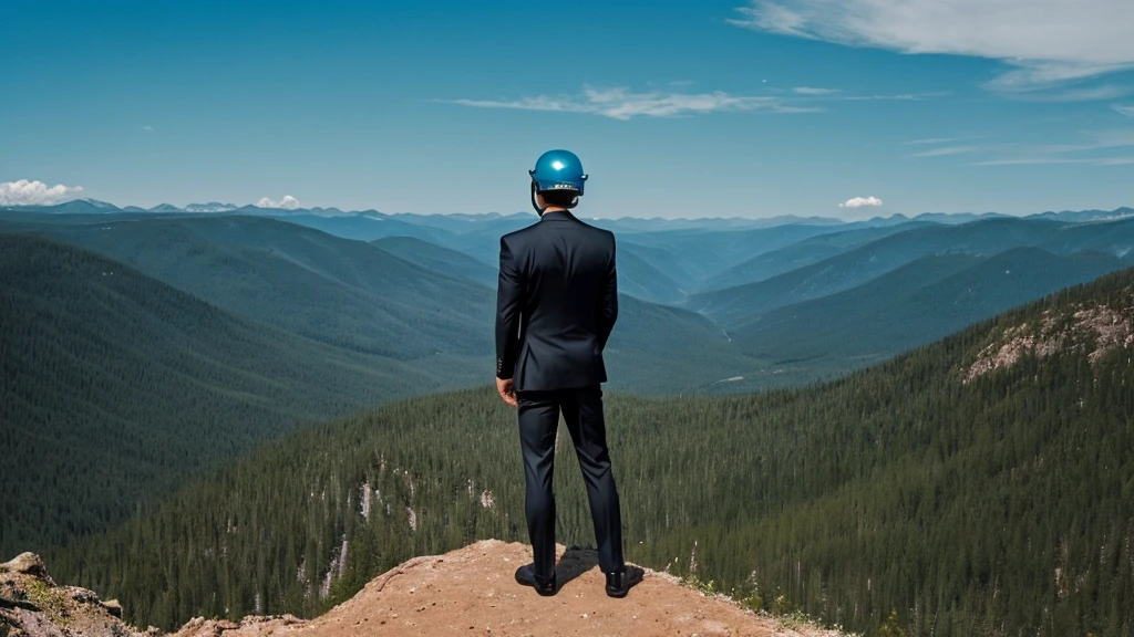 A Luxury Sales Suit man wearing a black rider full-face helmet overlooking wilderness,full body,standard rider black full face helmet,back view of the man, background is a wilderness,a man overlooking wilderness,a man overlooking wilderness,a man overlooking wilderness,a man overlooking wilderness,a man overlooking wilderness,full body,full body,full body,full body,with black rider full-face helmet,with black rider full-face helmet,with black rider full-face helmet,wearing black rider full-face helmet,wearing black full-face helmet,wearing black full-face helmet,overlooking wilderness,overlooking wilderness,Back view,Back view,Back view,Back view,Draw people small,Draw people small,Spectacular views,Spectacular views,Spectacular views,lonely man,lonely man,a black full-face helmet,a black full-face,A Luxury Sales Suit man,with Luxury Sales Suit