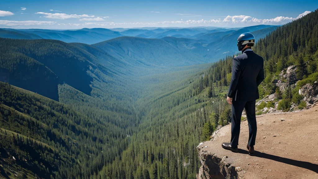 A Luxury Sales Suit man wearing a black rider full-face helmet overlooking wilderness,full body,standard rider black full face helmet,back view of the man, background is a wilderness,a man overlooking wilderness,a man overlooking wilderness,a man overlooking wilderness,a man overlooking wilderness,a man overlooking wilderness,full body,full body,full body,full body,with black rider full-face helmet,with black rider full-face helmet,with black rider full-face helmet,wearing black rider full-face helmet,wearing black full-face helmet,wearing black full-face helmet,overlooking wilderness,overlooking wilderness,Back view,Back view,Back view,Back view,Draw people small,Draw people small,Spectacular views,Spectacular views,Spectacular views,lonely man,lonely man,a black full-face helmet,a black full-face,A Luxury Sales Suit man,with Luxury Sales Suit
