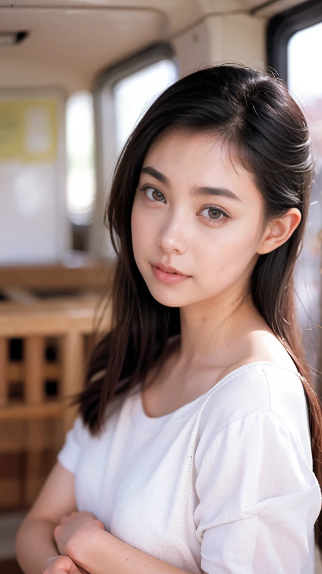 20 year old cute Japan woman, ((Extremely precise and accurate anatomy:1.0)), (photo Realistic:1.4), (hyper Realistic:1.4), (最高品質のRealisticな肌の質感:1.4), (Improvement of quality:1.4), (Enhances the beauty of skin texture:1.1), clean and glowing skin, mesh, thin:1.2, (Realistic:1.3), Realisticなライティング, (Smoother lighting:1.05), (Improving the quality of cinema lighting:0.9), Backlight, A gentle light that illuminates the face, Ray Tracing, (Bright light:1.2), 32k, One Japanese woman, fine grain, Detailed face, (Film Grain:1.1), (Natural smile:0), (Accentuates body lines:1.1), High resolution, Natural look, Kind eyes, Enhances hair texture, Delicate light and shadow, Clear skin, Graceful Pose, Beautiful Eyes, Sharp details, Soft light reflection, Beautiful contours, Delicate skin tone, Fine hair texture, Natural background, Natural poses in everyday situations, Lora Style