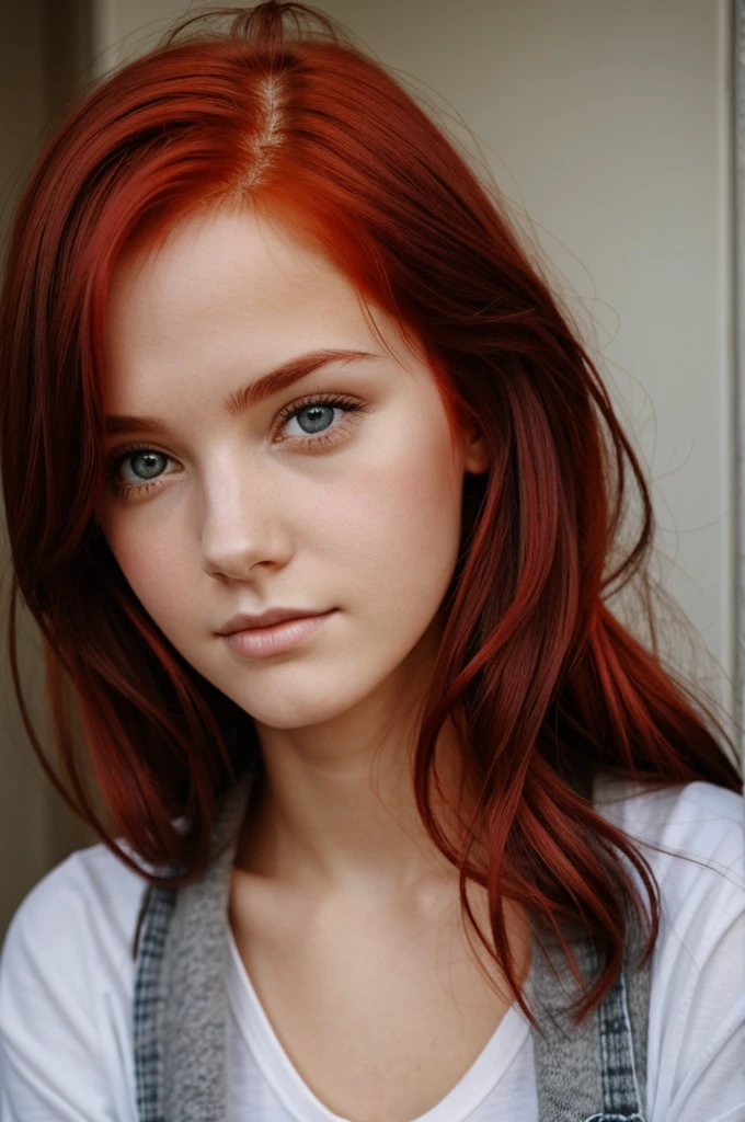 Girl about 19 years old with red hair and gray eyes