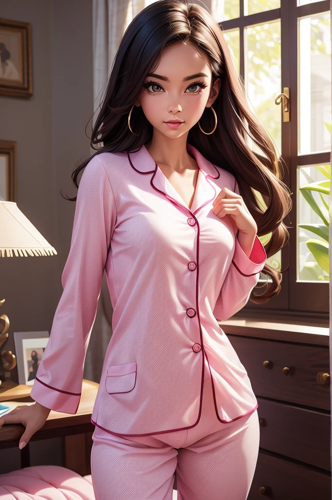 woman sex, in tight-button pajamas,  