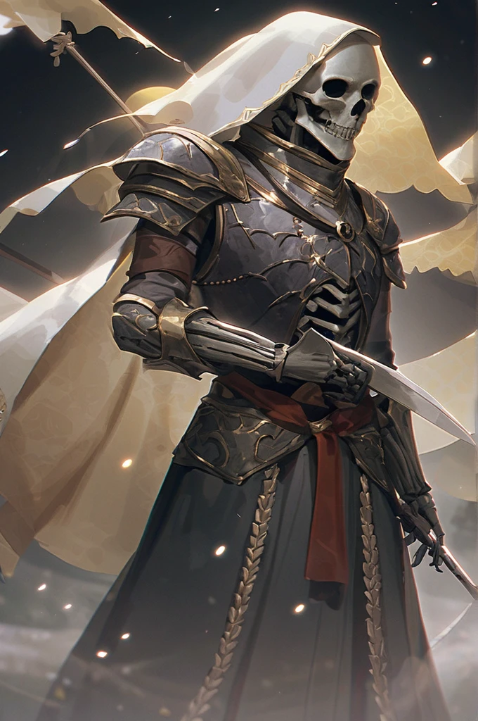 ((Лучшее качество)), ((шедевр)), (подробный), A skeleton adventurer in cloth armor with a two-handed sword