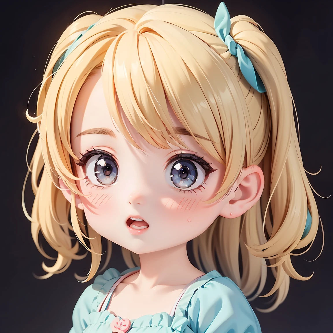  Super Chibi Character：1.8、Wearing cute shoes、background：simple、Blonde Hair、Cute 7  girl、Cinderella Dresses、Various expressions：1.8