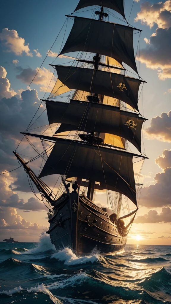 Background image: anime, black and yellow pirate ship, 