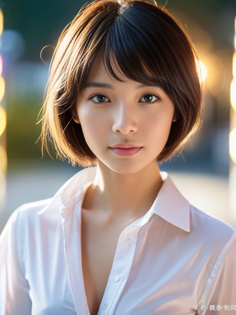 ((Highest quality、In 8K、masterpiece:1.3))、Sharp focus:1.2、Beautiful woman perfect body:1.4、Slim Abs:1.2、((Short Hair:1.2))、(trendy fashion in tokyo、shirt:1.1)、White background、Wet body:1.5、Three-dimensional texture、Detailed eyes、(Brown Hair、Black Hair:1.2)、Very shiny hair、Backward view、Hair quality improvement、Handsome short、Short-haired blonde。