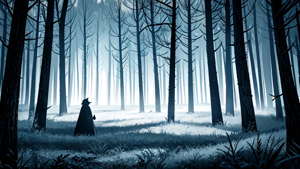 Late at night, in a dark forest, a ghost is sneaking a peek behind a tree deep in the woods, high quality, high detail, 4k.8k