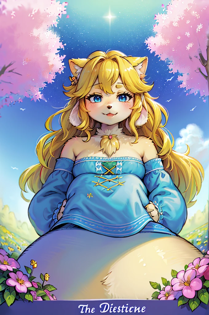 a girl with fluffy fur,furry dog-like ears,furry dog-like tail,adorable facial expression,beautiful detailed eyes,longeyelashes,soft pink lips,fashionable outfit,a cute dog nose belonging to a human girl,furry coat,fuzzy texture,natural lighting,vibrant colors,playful mood,portrait style,soft and warm color tones,high resolution,ultra-detailed,happy and cheerful atmosphere,a sunny day in a flowery garden with green grass and blooming flowers,a friendly interaction between the furry girl and a small dog,a gentle breeze blowing through the girl's hair and fur,smiling face with a cute and innocent expression,joyful and vibrant environment,clear blue sky with fluffy clouds,picture-perfect scene of happiness and friendship,dreamlike and whimsical atmosphere,bright and colorful surroundings,lovely and lively nature theme,positive and heartwarming ambiance,furry girl immersed in the beauty of nature,sunlit garden with butterflies and birds flying around.
Tarot card, the Star tarot card. Card rim. The Star.