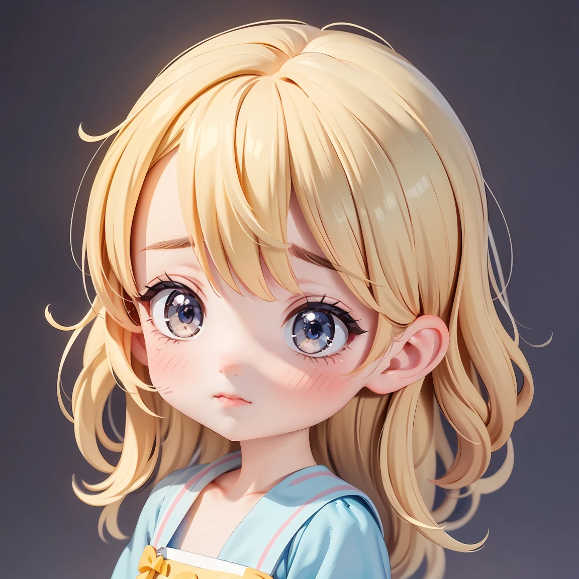 Super Chibi Character:1.8、Wearing cute shoes、background:simple、Blonde Hair、Cute 7 year old girl、Cinderella Dresses、Emotional expressions:1.8、Emotional poses:1.8、Looking this way
