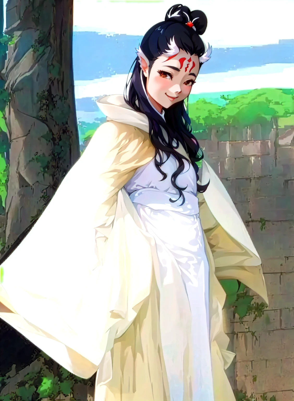 Araffe in white traditional Chinese clothing， Hino Rei who plays the princess, Maggie Cheung, heise-lian yan fang, In costume, Smile like a fairy,Mariko Mori, Journey to the West，wukong，Little Dragon Girl