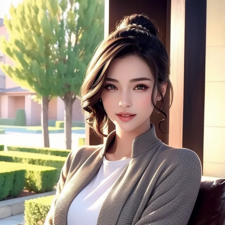 beautiful young woman, two girls, short hair, ponytail, medium long hair, twins, casual outfit, t-shirt, jacket, outdoor date setting, lover, sisters, detailed face, alluring eyes, full lips, large bust, soft lighting, warm colors, photorealistic, 8k, cinematic, beautiful detailed eyes, beautiful detailed lips, extremely detailed face and eyes, long eyelashes, intricate clothing textures, elegant posing, warm smile, romantic atmosphere