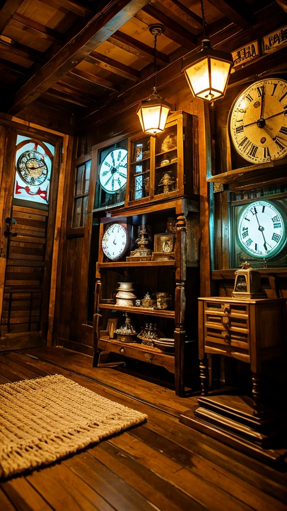 Old house with countless old clocks. Japanese Western-style house. Eerie.