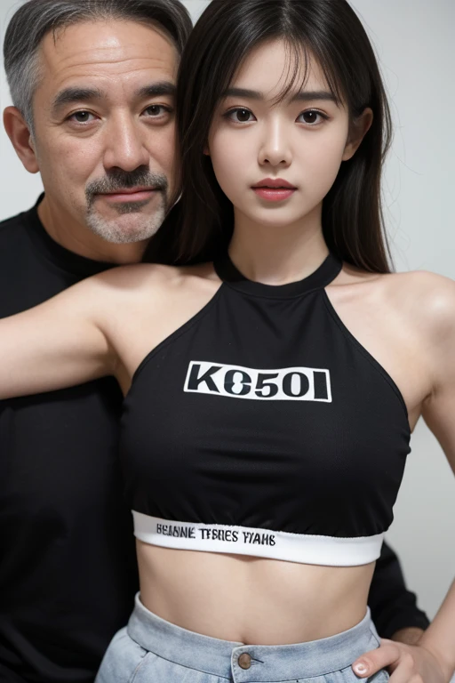 18 years old girl wearing croptop with 50 year old man