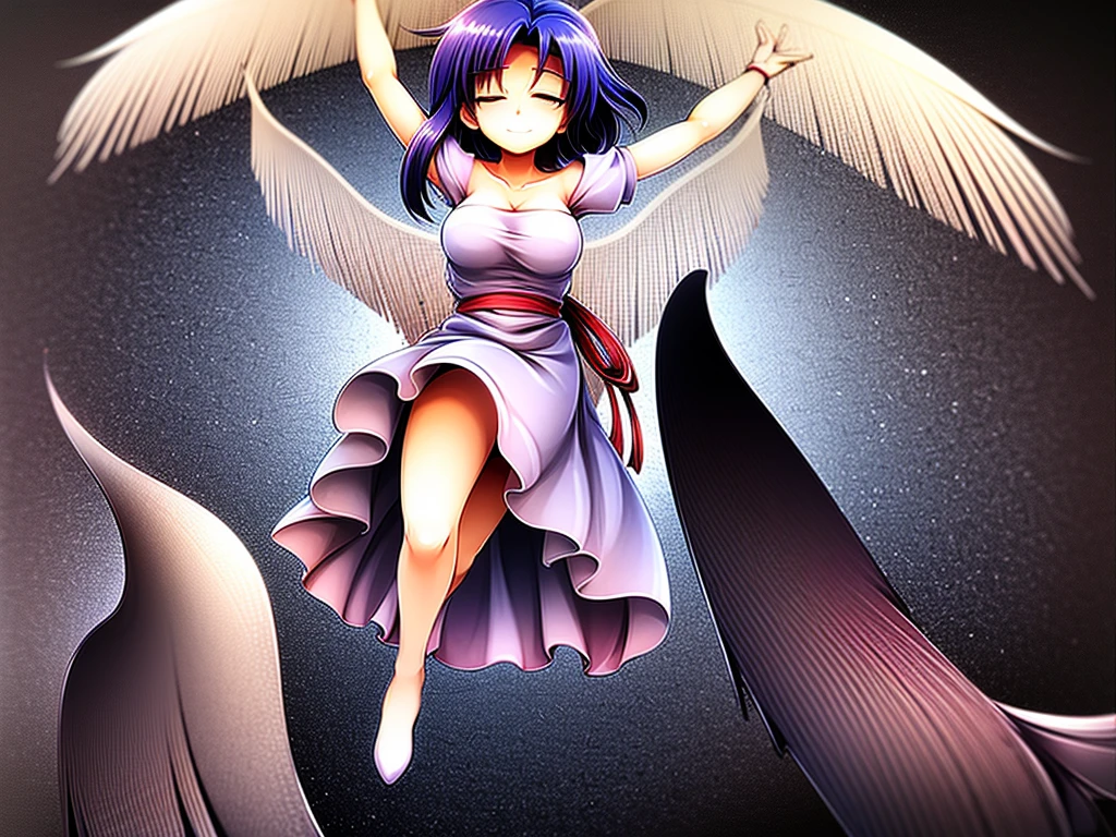 (best quality,4k,8k,highres,masterpiece:1.2), ultra-detailed, highly detailed texture, intricate details, A cute teenage angel with blue eyes, drawn in anime style, 1girl, , , 10 years old, medium blue hair, hair flaps, pink ribbon on head, well-formed face, blue eyes, angel girl, white blouse, puffy short sleeves, red ribbon, angel wings, long white skirt, red shoes, frills, ribbon head, A pair of angel wings on the back, from behind, to lift up one’s skirt, cowboy shot, from front, standing , raise one leg, crossed arms, arms up behind, arms behind back, hand between legs, put hands hip, one hand on hip, forward hands, arms raised in the air, punch hands, peace sign, waving, put up index finger, sit, lie down, closed eyes, lie face down, looking back, put one hand chest, leaning forward, cleavage, close up, horizontally outstretched arms, horizontally outstretched legs, front view, front face