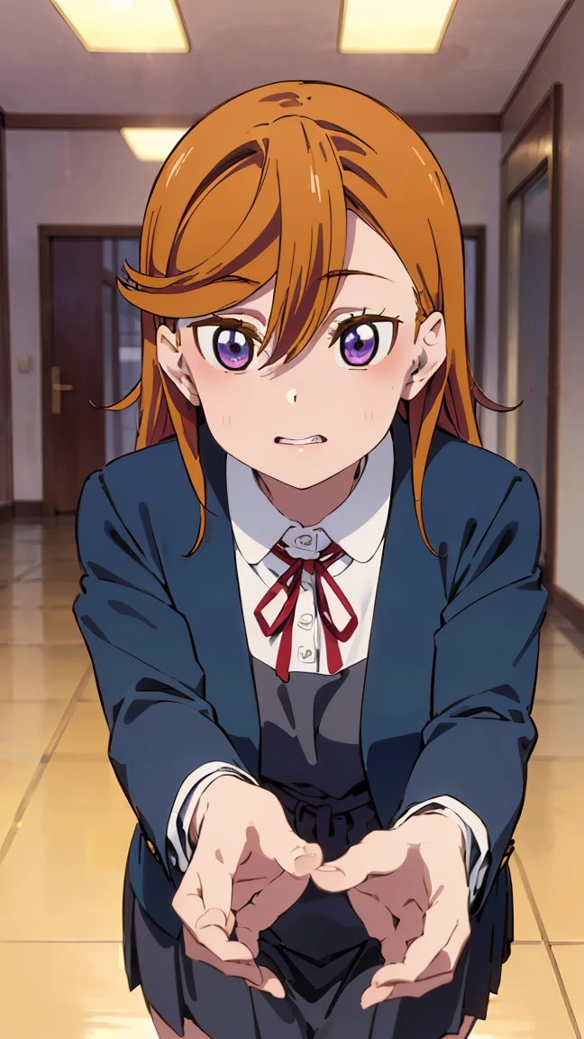 shibuya kanoni,Bottom view, high quality, (8K, Raw, best quality, real: 1.2)), ultra high quality, high resolution, best quality, perfect face, perfect limbs, perfect fingers, high resolution, empty school background 1 girl, (beautiful anime face, cute face, detailed face), -- -- (((running in school corridor: 1.3))), ((detailed deal of Yuigaoka Girls High School uniform: 1.5)), ((navy blue blazer: 1.5)), ((gray dress and skirt: 1.5)), ((red ribbon: 1.5)), adorable expression, miniature clothes), light smile, mouth closed, lips parted, pink lipstick, BREAK, standing, turning around, back view, cowboy shot, miniature human hand, ((details of school background: 1.3)), 8 description: big and slender manga style, perfect anatomy, perfect proportions, (((Girl's room:1.4))), bed, blurred, stunning facial expression, restless emotions, gorgeous, pretty, detailed beautiful face and eyes, (masterpiece) beautiful face, young handsome girl, real: perfect skin, blurred, stunning facial expression, restless emotions, gorgeous, pretty, detailed beautiful face and eyes, (Audrey Hepburn), (), Blake, fine and beautiful skin with cleavage, (cute type), (J-pop idol), (thighs (depth of field), (depth of field), soft light, sparkling lens gaze, (droopy eyes), straight teeth, shy smile, floating hair, Blake movie scene, Cinematic full color, 4K, 8K, 16K lace, raw photo, must-see movie, professional color grade, professional photographer, high school girl, soft clean focus, realistic lighting and shading, (very delicate and beautiful artistic), elegant, eyes, (not big eyes), (slender), (abdomen: 0.95), (slim), (beautiful girl), (waist detail: 1.15), (beautiful girl), (detail), open lips, red lips, full makeup face, (glowing skin), (perfect female body), (full length: 1. Perfect anatomy, perfect proportions, beautiful Korean actress face, very cute and beautiful Japanese actress face), (blush),