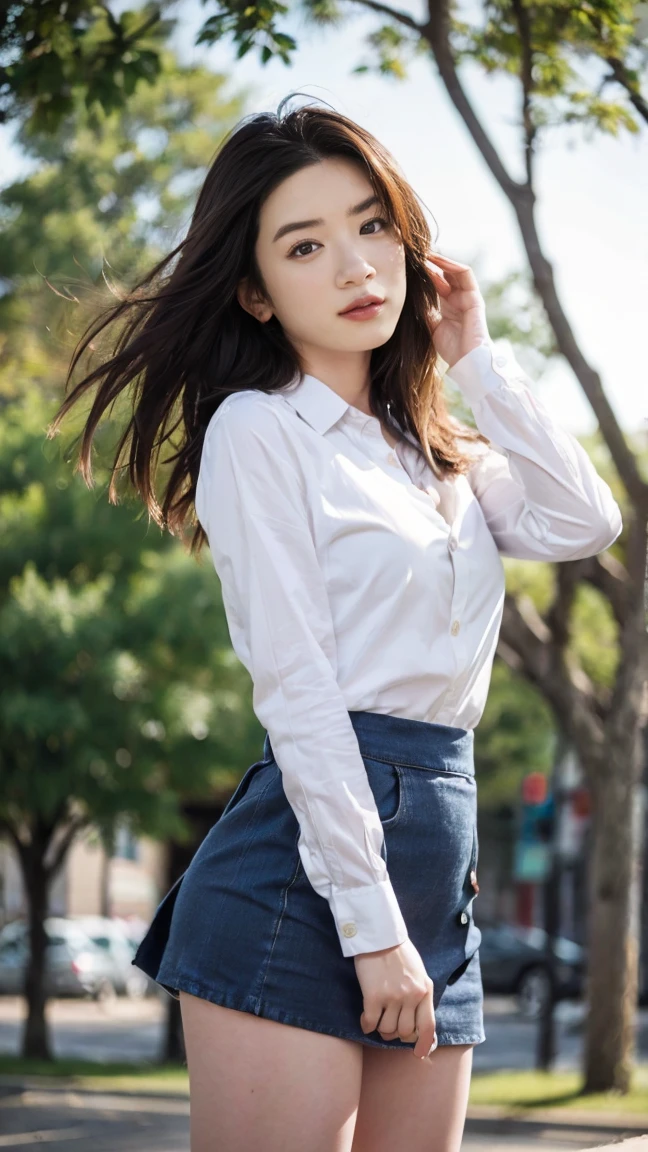 ((Extremely precise and accurate anatomy)), (((Low angle shooting、Looking into the camera:1.22,Leaning forward、Open shirt、No underwear)))、(((8K、Highest quality、masterpiece、Ultra-high resolution)))、(Realistic:1.4)、RAW Photos、(Real skin texture:1.3)、(Film Grain:1.1)、((Are standing、Skirt flutters in strong winds、Under the skirt、Do not bend your legs、don't bend your knees、Spread your thighs、Beachside、))、One Girl、Beautiful and detailed eyes and face、masterpiece、Highest quality、close、thin、Japanese Uniform、dynamic、barefoot、Various poses、