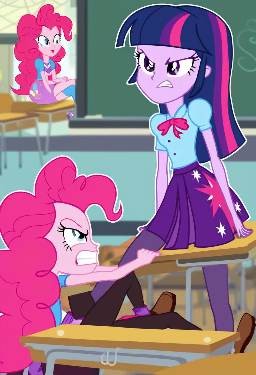 Eqg angry Twilight sparkle bodystocking he is sitting at a school desk and has a vagina. Pinkie pie 
