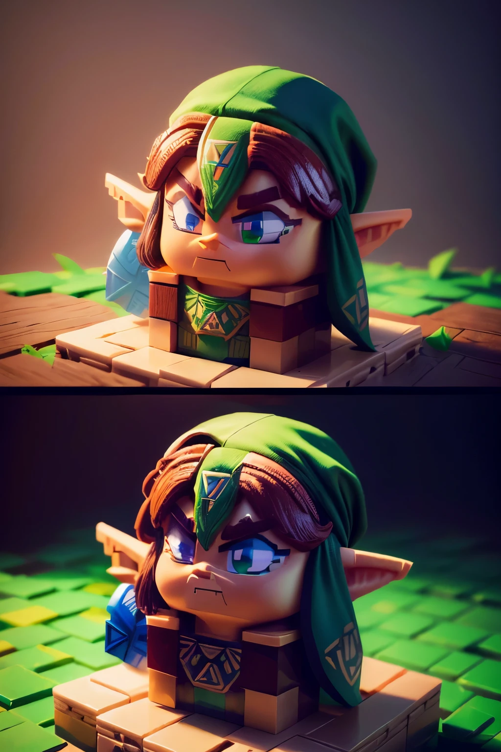 (masterpiece, best quality, super detailed, extra high resolution, 8K UHD), LEGO bricks artwork, Lego ,((Legend of Zelda, face of Link))