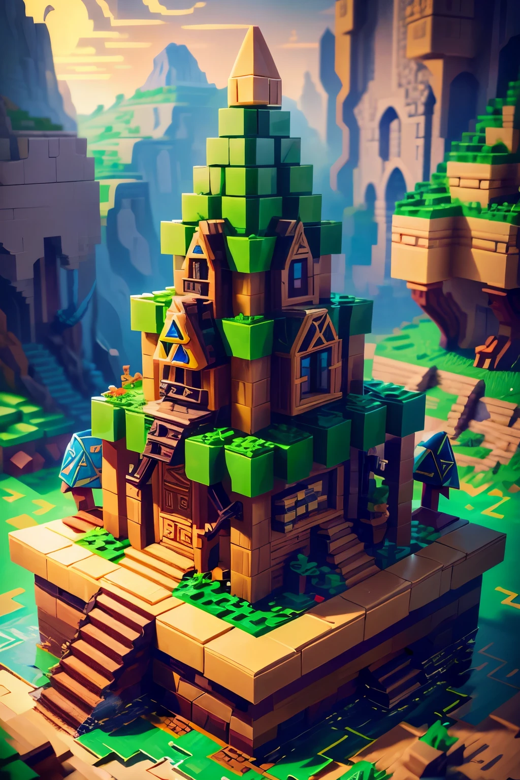 (masterpiece, best quality, super detailed, extra high resolution, 8K UHD), LEGO bricks artwork, Lego ,((Legend of Zelda, Landscape of village))