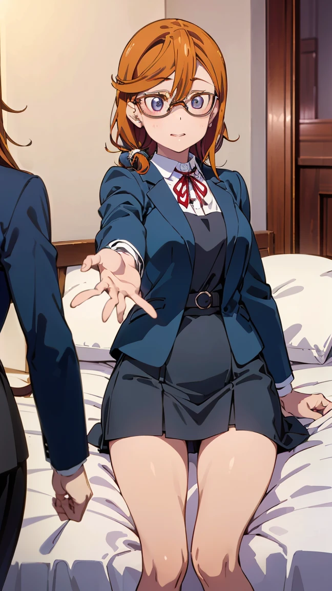 Shibuya Kanon, High quality, (8K, Raw, Highest quality, Masterpiece rating: 1.2), Ultra high quality, High quality, High standard quality, Top quality, Full legs and hands, Full fingers, ((Yuigaoka Girls' High School detailed deal: 1.5)), ((Navy blue blazer: 1.5)), ((Grey dress and skirt: 1.5)), ((Red ribbon: 1.5)), High resolution, - (White panties), (White bra), Lying on back, (((Lying on bed: 1.3))), (Lying on bed: 1.3)), White skin, (Slim figure: 1.2)), (((Medium breasts: 1.3))), (((Thin thighs:))) 1 . 3))), (((Girl's Room:1.4)), Bed, (White Background))), Blake, Model, (Cute Face, Detailed Face), (Blue Hair, Ponytail Hair, Bangs), Blue Eyes, Detailed Photo of Beautiful Face, Young Handsome Girl, Real:, Perfect Skin, Bokeh, Stunning Facial Expressions, Restless Emotions, Gorgeous, Cute, Detailed Beautiful Face and Eyes, (Blue Eyes)), (Audrey Hepburn), ((Very Cute and Beautiful Japanese Woman)), (17 Years Old), Blake, Detailed and Beautiful Skin and Cleavage, (Cute Type), (Blonde Hair), (J-Pop Idol), (Thighs), (Depth of Field), Soft Light, Sparkly Lenses Staring at the Viewer, (Droopy Eyes), Straight Teeth, Shy Smile, Floating Hair, Blue Eyes, Blake Movie Scene, Cinematic Full Color, 4K, 8K, 16K Lace, raw photo, must-have movie, professional color grade, professional photo, school girl, soft and clean focus, realistic lighting and shading, (very delicate and beautiful artistic), elegant, active angle, dynamic pose break, bright blue eyes, beautiful eyes, princess eyes, (not big eyes), (slender), (upper midriff: 0.95), (thin waist: 1.15), (beautiful girl details), open lips, red lips, full makeup face, (glowing skin), (perfect female body), (total length: 1. Perfect anatomy, perfect proportions, beautiful Korean actress face, very cute and beautiful Japanese actress face), (blush)