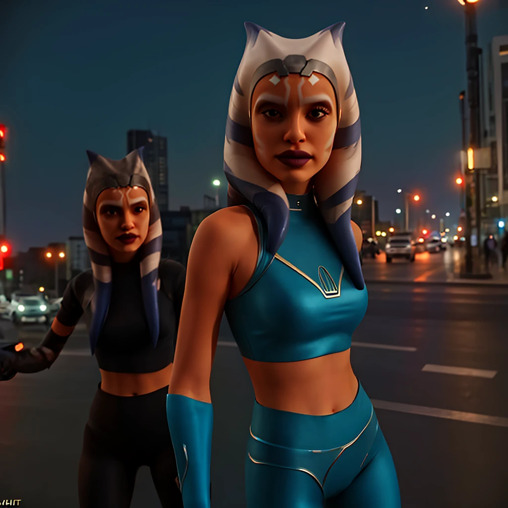 masterpiece, best quality, high quality, extremely detailed 32k unit an enchanting front view, A pretty 40 year old Blonde haired woman, she is standing out side Futuristic Building at night, she is wearing  teal leggings and a crop top, her hair is Choppy Bob hair style, she looks beautiful in the glow of the street lights,(best quality ,photorealistic)
