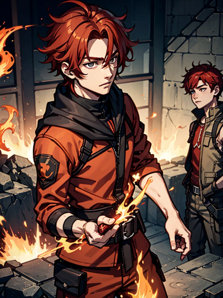 youth，boys，Red hair，flame，hapiness，warrior