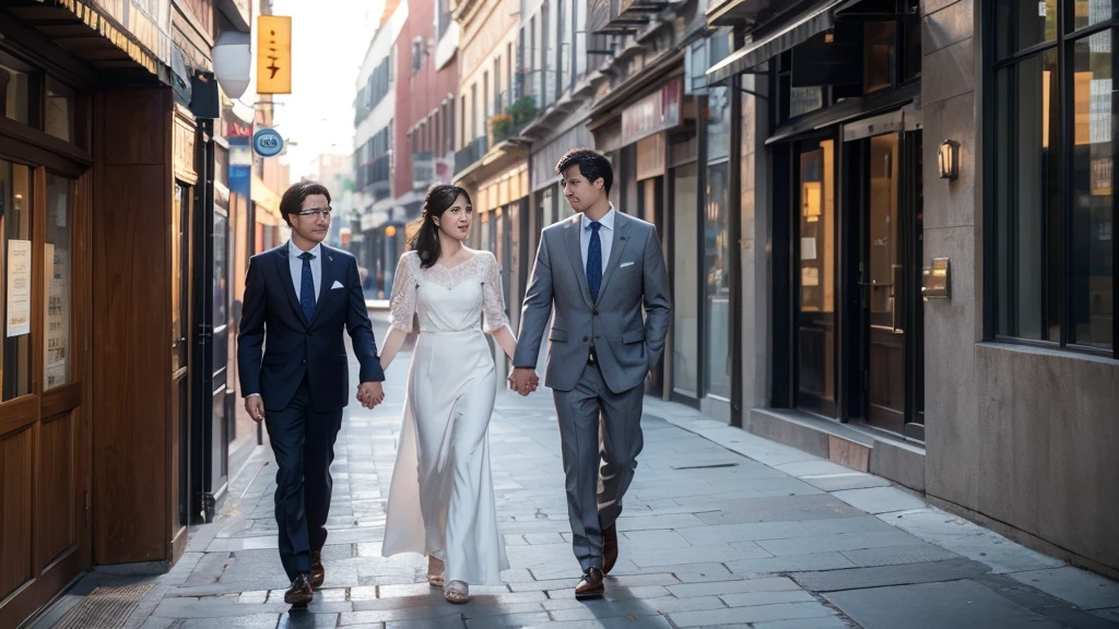 ((best quality)), ((masterpiece)), (detailed),At the door of the company,A woman passes by,Man holding hands