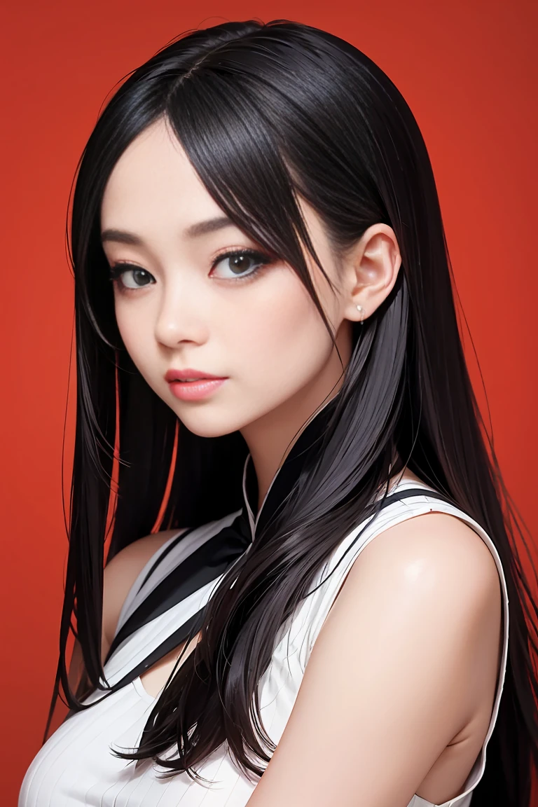 Create an Instagram profile picture。
Elegant and stylish with a red background、Intelligent long-haired woman