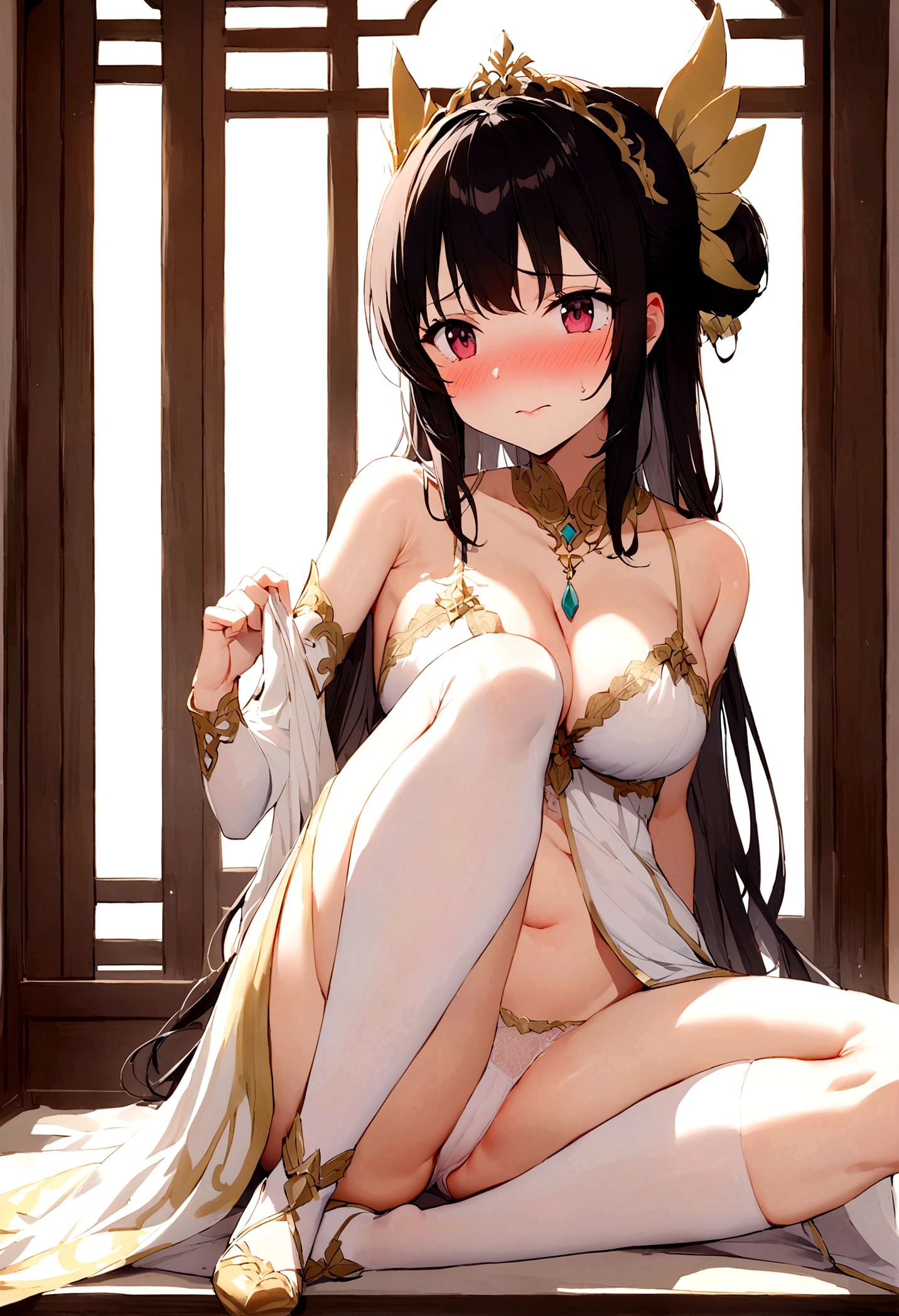 Ultimate Douluo Lan Xuanyu sexy evening dress,Lace hollow transparent camisole underwear,dark,Nervous fun,Sitting,Lan Xuanyu women's clothing golden dragon princess,dark晚礼服高跟鞋,Sexy lace front split legs,Anime Girl,Ultimate Douluo Golden Dragon Princess,Blushing Desire