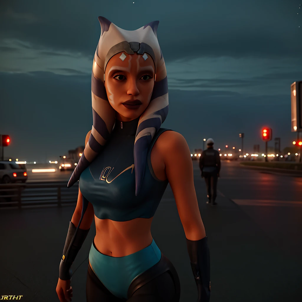 masterpiece, best quality, high quality, extremely detailed 32k unit an enchanting front view, A pretty 40 year old Blonde haired woman, she is standing out side Futuristic Building at night, she is wearing  teal leggings and a crop top, her hair is Choppy Bob hair style, she looks beautiful in the glow of the street lights,(best quality ,photorealistic)

