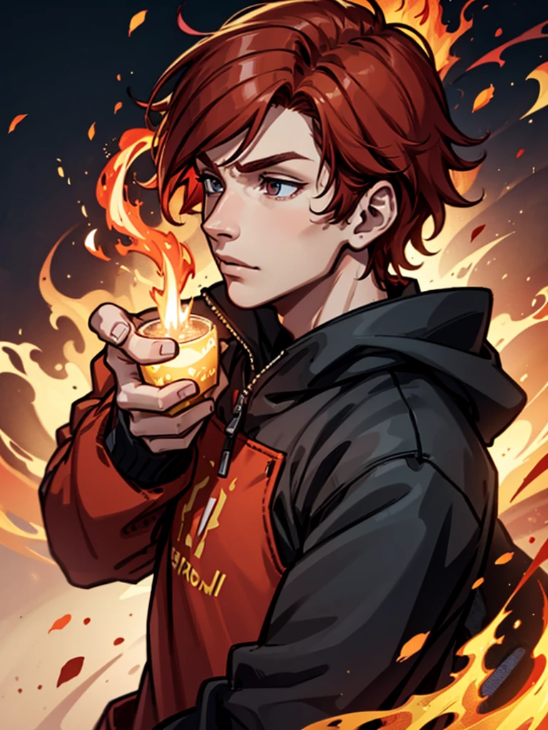 youth，boy，Red hair，flame，hapiness，warrior