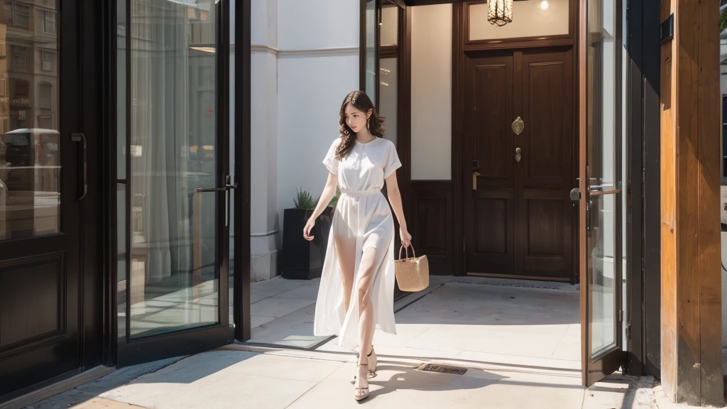 ((best quality)), ((masterpiece)), (detailed),At the door of the company,A woman passes by,A man holds her hand