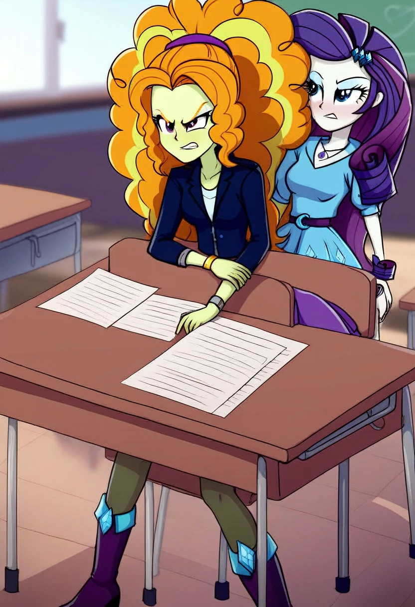 Eqg angry adagio  bodystocking he is sitting at a school desk and has a vagina. Rarity 