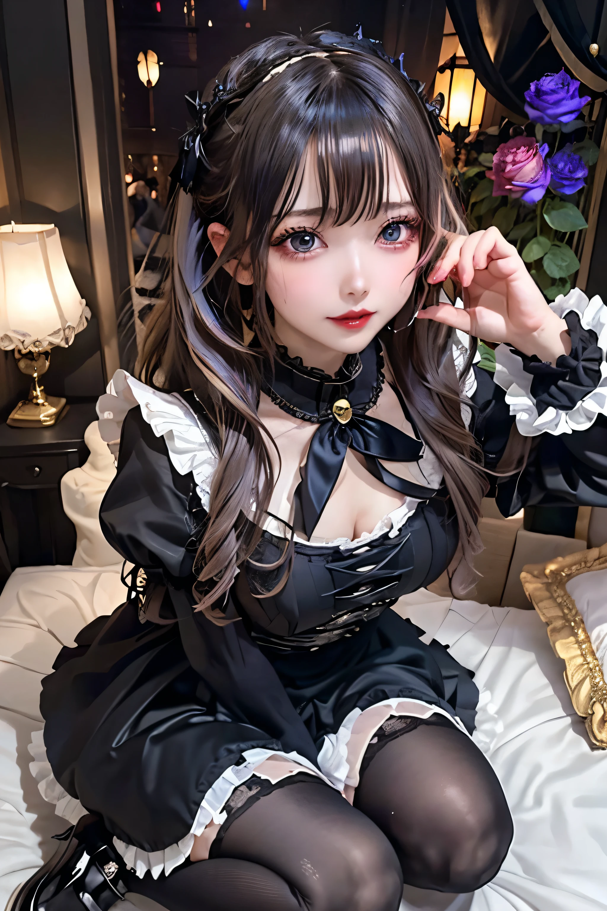 Hard Dark Gothic Makeup、Black dark eyeshadow、sad、Good skin radiance、Dark Gothicメイク、Dark smile、palace、The beauty of fragrance、24-years-old、Expression of intense sexual pleasure、Embarrassed look、Dark Gothic、Highest quality、Expression of sexual pleasure without pain、Drunk face、Purple maid outfit、Mysterious、noble、sexly、Loving smile、Twin tail hair、Right blue eye、Left eye is red、Super tempting pose、Platform Heel Shoes、Heavy makeup、Gothic Lolita clothes、Silver Hair、Long Hair Straight Hair、Cute Gothic Lolita Dress、Beautiful Face、elegant features、Attractive face、Stained glass background、Chest glistening with sweat、The room is dark、goth long dress、Bell Sleeves、Wizard Sleeve、Decadent look、Sexually excited expression、Glossy thighs wet with water、Thighs that are wet and shiny with oil、Background of a room full of roses、sad expression、Rose Maiden、The embroidery is pink、The dress has pink embroidery.、Thigh-high socks、Knee-high socks、Gentle expression、Dark black eyeshadow、Stained glass and rose background、thighs are a little thin、Female Duo、Female couple、dark church background、Stained glass、Black metal world、Dark Castle、Dark Room、Slender body、gothic long dress、Victorian dress、Small breasts、Hold the wine in your right hand、Hold the lantern in your left hand、pantyhose、The bed is covered with roses、Her thighs are shining with sweat、My body is wet and shiny、Lots of glitter on the thighs、sweating、My thighs are sticky from sweating、Sweat glistening on my thighs、The whole body is sweaty and shiny、I sweated a lot.、My thighs are sweaty、Wet thighy thighs are shining with sweat、A lot of sweat glistening all over the body、Slender body、Put your head on the pillow、Sleeping on a bed、Beautiful legs、Stretching legs、Lie down in bed、Lie on your back in bed、