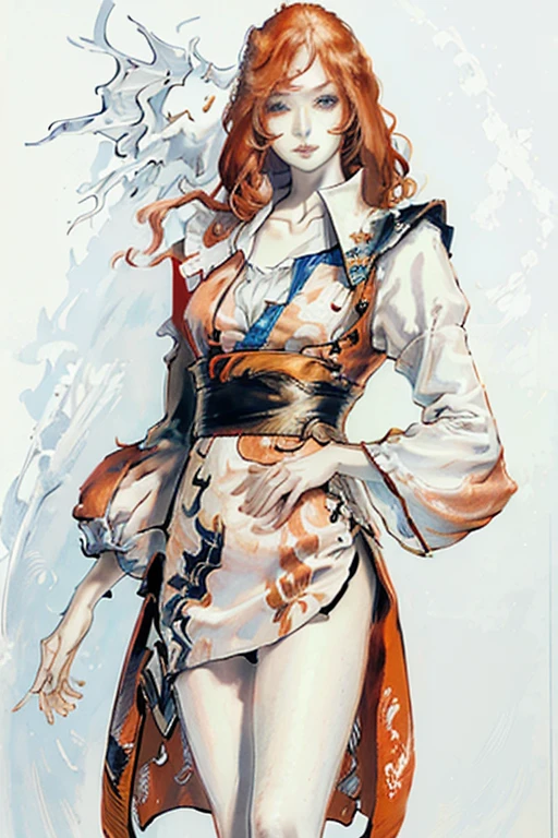 ((Kentaro Miura, anime illustration:1.2)), Tall, slender ((redhead:1.4)) woman of Irish descent. (pale:1.3)complexion. blue eyes, cute butt, nice legs. Kind eyes, cute smile, Mascara, eye shadow, blush, stylish dress, necklace, stiletto heels. Masterpiece, best quality,(highly detailed:1.2),(detailed face and eyes:1.2), 8k wallpaper, natural lighting. core shadows, high contrast, bokeh.