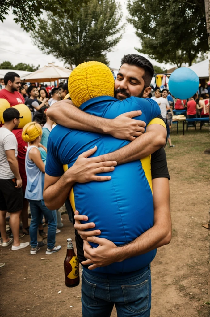 Man hugging beer pinata