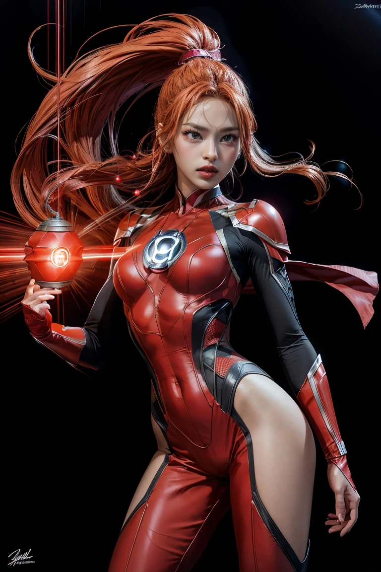 (best quality, 4k, highres, photorealistic), (concept art: 1.2), (bright colors: 1.1), (glowing effect: 1.1), (intense red: 1.2), (dynamic pose: 1.1), (powerful aura: 1.2), (fierce expression: 1.1), (sparkling eyes: 1.1), (flowing hair: 1.1), (ethereal beauty: 1.3), (background: cosmic scenery), (cosmic energy: 1.2), (vibrant stars: 1.1), (energy beams: 1.1), (futuristic technology: 1.2)
An angry beautiful woman with lined lips, wearing a red bodysuit that tightly hugs her muscular and toned skin. Her outfit covers her navel and is adorned with intricate makeup designs. She is the iconic Red Lantern, a superhero from the DC Comics universe with extraordinary powers.
This version of Red Lantern is a muscular and powerful female character, wearing an all-red uniform that accentuates her figure. Her bodysuit is fitted to her form, emphasizing her curves. The viewer's attention is drawn to her medium-sized breasts, which are beautifully detailed and add to her realism and overall aesthetic.
As she looks directly at the viewer, her captivating gaze is enhanced by the realism of her eyes, which sparkle with intensity. Her expression is fierce and determined, displaying her unwavering dedication to protecting the innocent.
The artwork is of the highest quality, with a resolution of 4K, showcasing every ultra-detailed aspect of the beautiful woman. The photorealistic style brings her to life, making her appear as if she could step off the canvas and into reality.
The artist has captured the essence of red Lantern's power and aura, with a vibrant and dynamic pose. Her body emanates a powerful and glowing green energy, forming a captivating cosmic scenery background. The starry night sky is filled with vibrant and vivid colors, giving the artwork an otherworldly feel.
The cosmic energy radiating from red Lantern is depicted through energy beams and futuristic technology surrounding her. The intensity of her power is further emphasized by the bright and glo