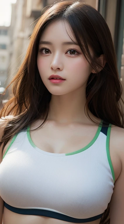 masutepiece, Best Quality, Illustration, Ultra-detailed, finely detail, hight resolution, 8K Wallpaper, Perfect dynamic composition, Beautiful detailed eyes,Colossal tits, fitness wear, Natural Color Lip,