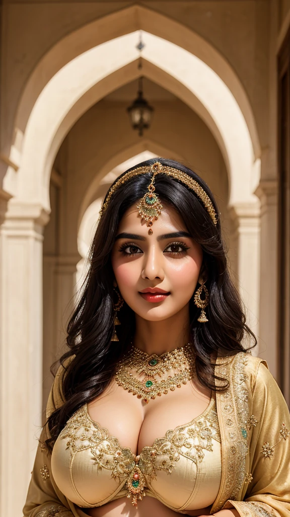 beautiful Pakistani girl, lovely cute face,19 year , solo, beautiful detailed eyes and full body, black hair, bright skin ,wearing bra & hijab, big round (dupatta covering her big huge round boobs), a sexy