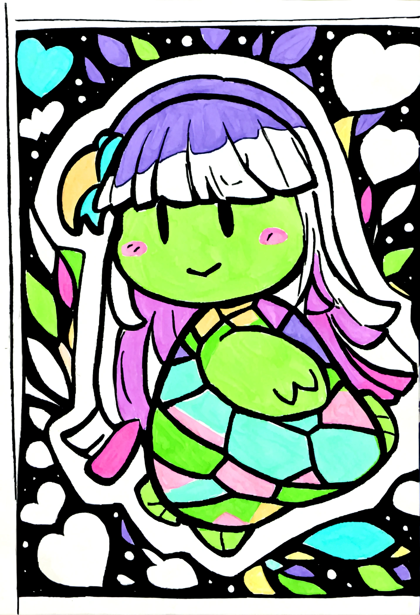 a cute turtle color page black and white only outline
