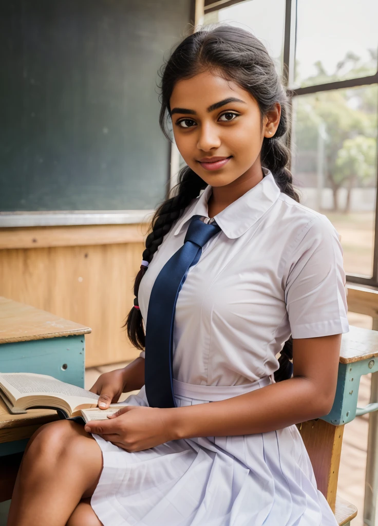 Srilankan school frock with pockets,putting hands in pockets pose,green and yellow striped tie,in the classroom,short sleeves pleated cotton midi frock,white frock,white shoes,both hands in side pockets pose,Raw photo ,1 girl , Sri lanka neat college girl, photorealistic, detail, skin texture, super detail, delicate and sexy collarbone, smile, super detailed face, detailed lips, detailed eyes, double eyelids,Wearing white frock and color tie, white shoes ,
(school uniform, braided hair ), sri lanka teen school girl, (( school girl studying in the classroom Reading book)),with plait , professional photographer, (hdr:1.4), masterpiece, ultra-realistic 8k, perfect artwork, cute face, award winning photograph, (Best quality, 8k, 32k, Masterpiece, UHD:1.3) ,Raw photo ,1 girl , Sri lanka neat college girl, photorealistic, detail, skin texture, super detail, delicate and sexy collarbone, smile, super detailed face, detailed lips, detailed eyes, double eyelids,Wearing white frock and color tie, white shoes ,
(school uniform, braided hair ), sri lanka teen school girl, ((teen school girl studying in the classroom Reading book)),with plait , professional photographer, (hdr:1.4), masterpiece, ultra-realistic 8k, perfect artwork,  cute face, award winning photograph, (Best quality, 8k, 32k, Masterpiece, UHD:1.3) ,