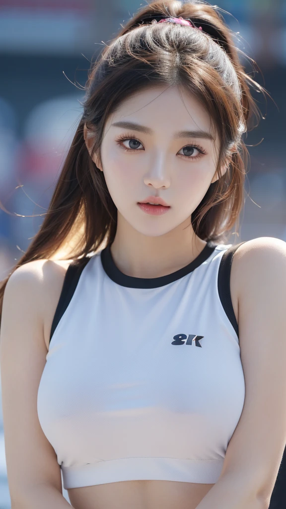 (((masterpiece))), (((high resolution)))、(((8K quality)))、(((perfect face)))、(((K-pop idol)))、25 years old、(Sportswear), look at the camera, (Eyes of the highest quality), (detailed face), (detailed texture), (big bust), (chubby)
