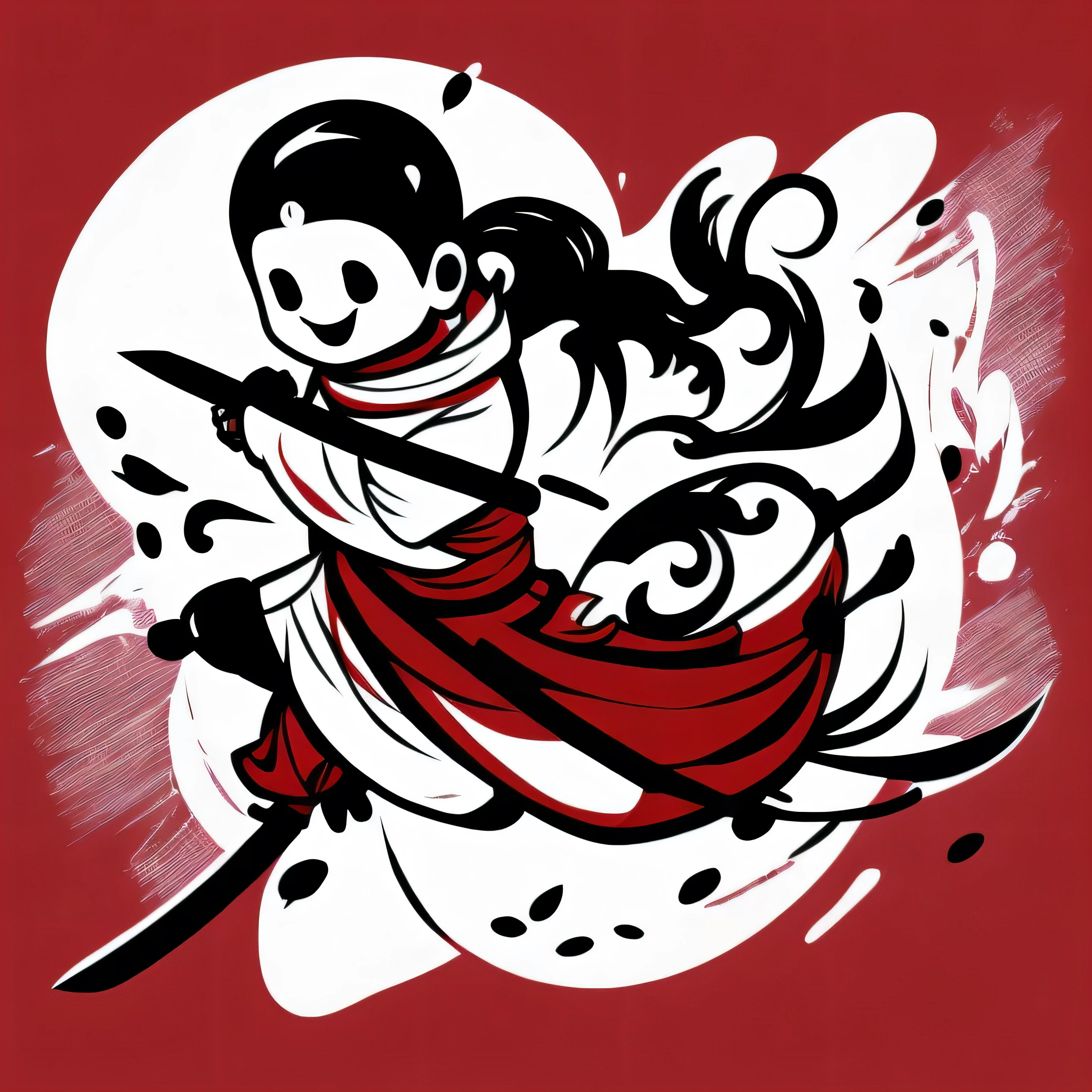white background,monochrome,japanese swordsman,cute eyes,
