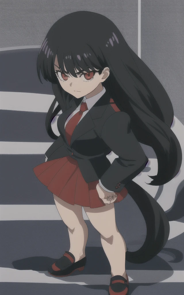 90s anime Evil black business woman in a red skirt suit full body