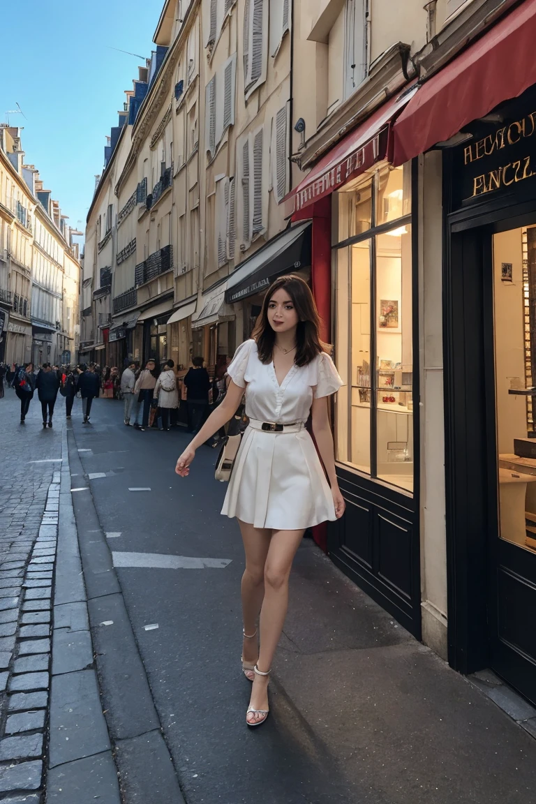 trip ,France,Paris,Commemorative photo,egao , Highest quality, shape, Very detailed, In detail, High resolution, 8k wallpaper, Perfect dynamic composition, Full Body Shot
